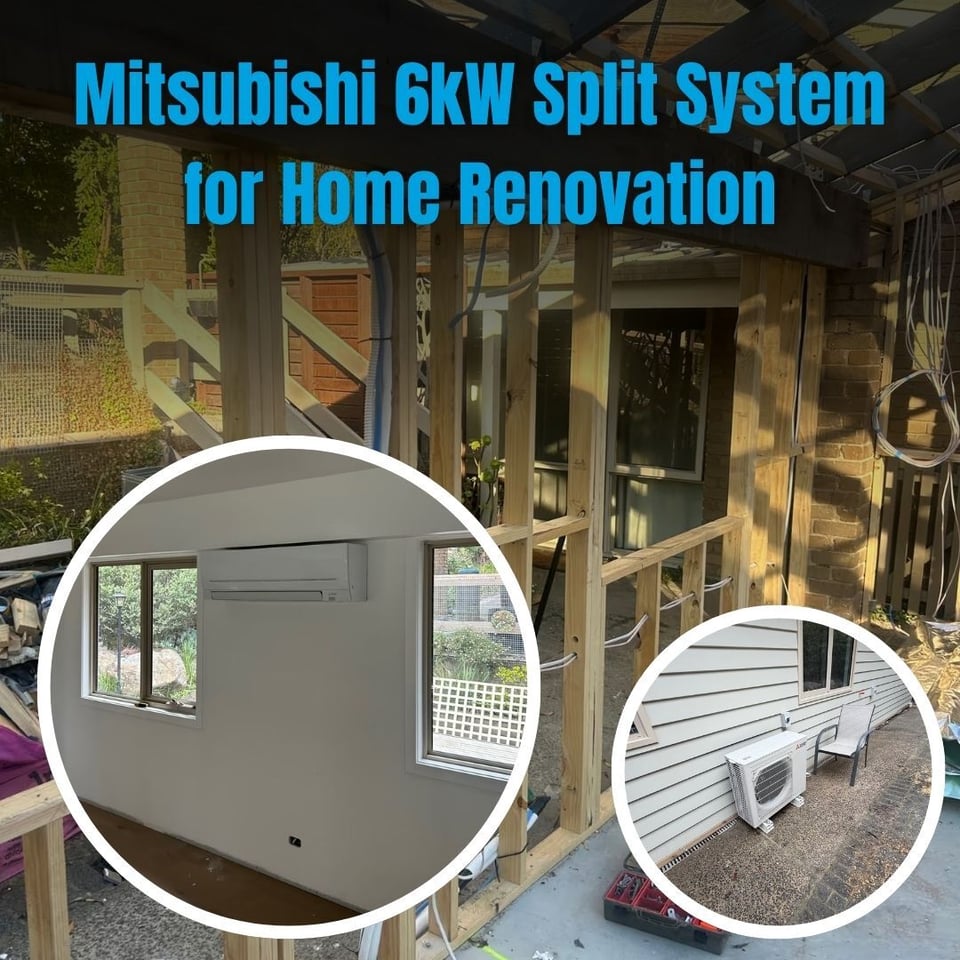 This is an image of Mitsubishi 6kW split system installation during home renovation with JTW Building Group Melbourne GT HVAC & Electrical